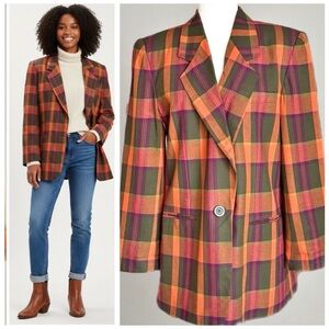80s Vintage Pappagallo Blazer Size 12 Bold Plaid Single Button Structured Jacket